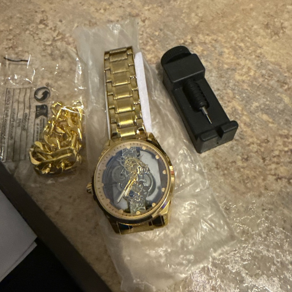 Gold Skeleton Dial Men's Watch